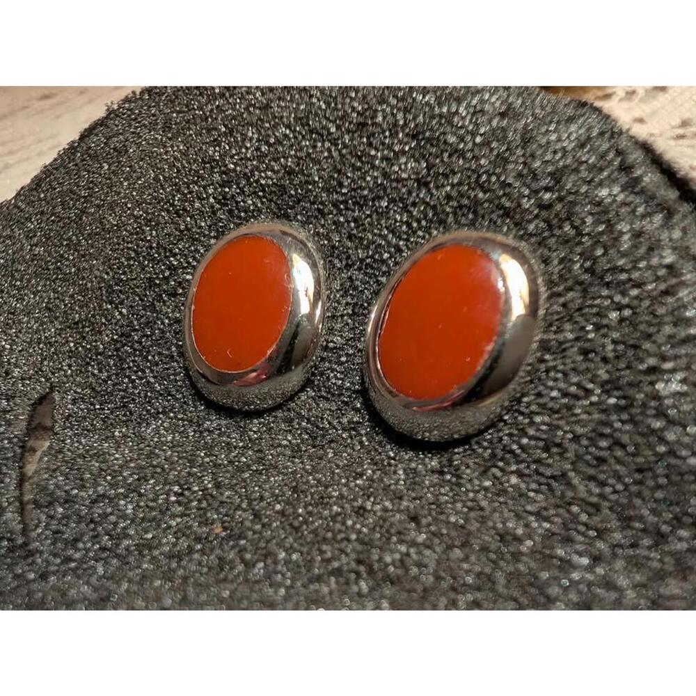 Vintage Sterling Silver Carnelian Stud Earrings